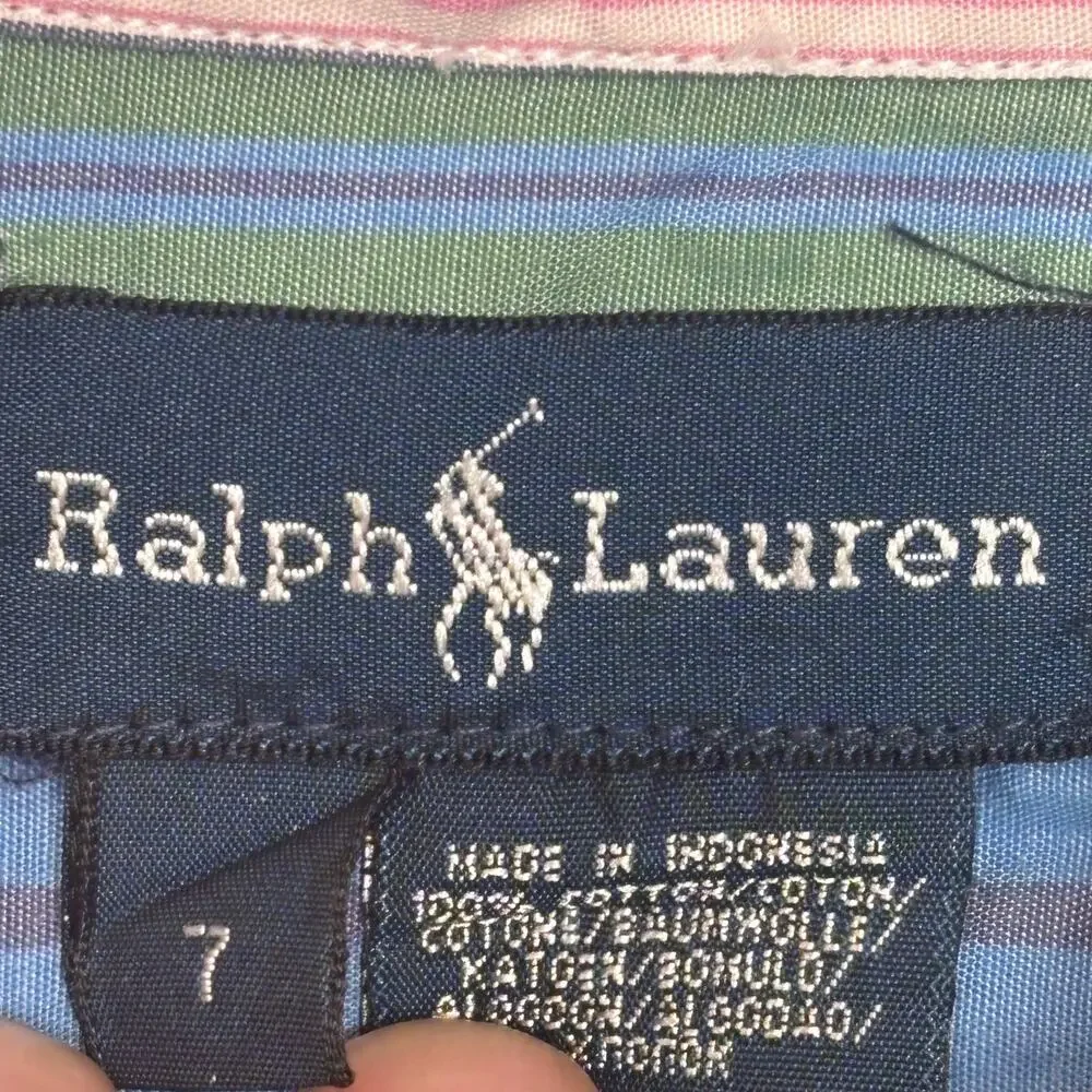 Vintage Ralph Lauren Shirt 7 Boys Multicolor Striped Button Down Pony Youth 90s
